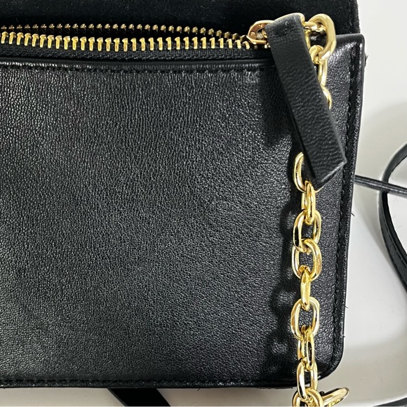 THACKER Feathers Suede Leather Crossbody Bag Chain Leather Strap Black Luxury - Picture 11 of 13